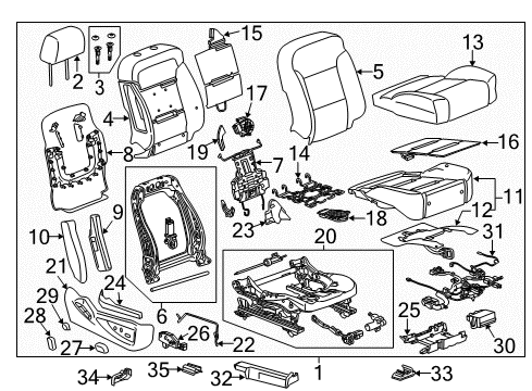 2017 GMC Sierra 2500 HD Passenger Seat Components Outer Finish Panel Retainer Diagram for 22844125