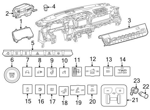 Cluster & Switches, Instrument Panel Switch Bezel Clip Diagram for 9046808048