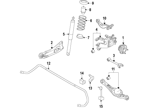 2015 Lincoln MKX Rear Suspension Components, Lower Control Arm, Upper Control Arm, Stabilizer Bar Spring Seat Stop Diagram for 7T4Z18159AA