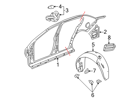 2008 Chevrolet Cobalt Quarter Panel & Components Liner-Rear Wheelhouse Panel Diagram for 15242050