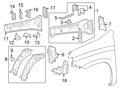 2019 Chevrolet Silverado 1500 Inner Components - Fender Outer Rail Bracket Diagram for 84003312
