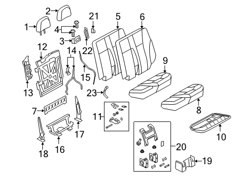 2009 Saab 9-7x Rear Seat Components Seat Cushion Pad Diagram for 89043444