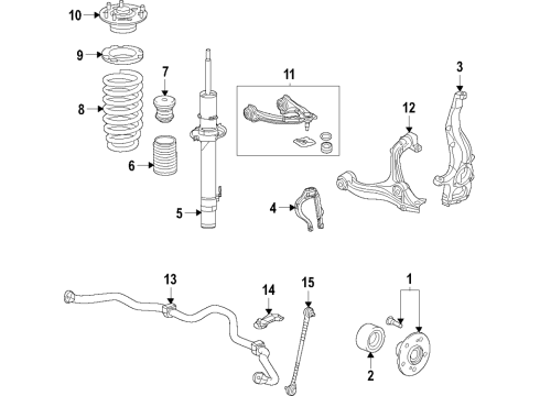 2022 Acura TLX Front Suspension, Lower Control Arm, Upper Control Arm, Stabilizer Bar, Suspension Components Fork, Right Front Diagram for 51271TGVA02
