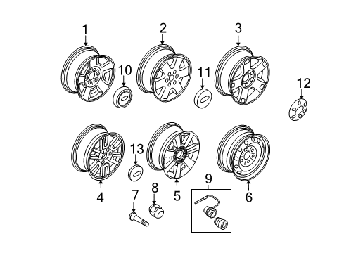 2008 Ford Expedition Wheels, Covers & Trim Hub Cap Diagram for 7L1Z1130E