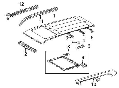 2010 Lexus GX460 Roof & Components Frame Sub-Assembly, Back Diagram for 6310560300