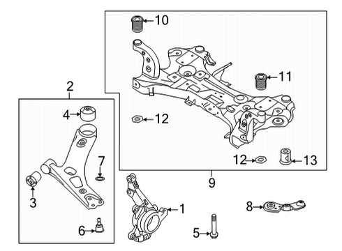 Front Suspension, Lower Control Arm, Stabilizer Bar, Suspension Components Stay RH Diagram for 62477K0001