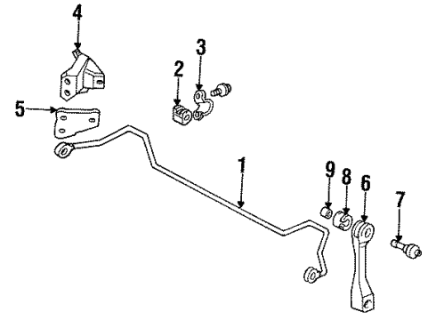 1995 Honda Accord Rear Suspension Components, Lower Control Arm, Upper Control Arm, Stabilizer Bar Bracket, Left Rear Stabilizer Diagram for 52318SM4A00