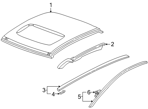 2002 Honda Accord Roof & Components, Exterior Trim Rail, L. FR. Roof Side Diagram for 64611S82A00ZZ