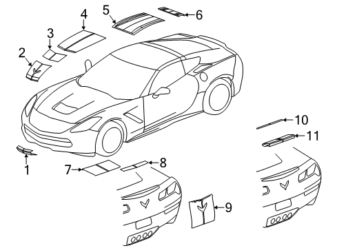 2017 Chevrolet Corvette Stripe Tape Decal Diagram for 23156161