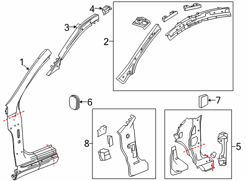 2014 Buick Regal Hinge Pillar Inner Hinge Pillar Insulator Diagram for 13235679