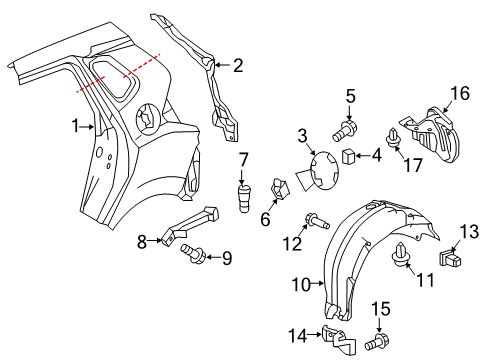 2015 Honda Fit Quarter Panel & Components Gutter, L. RR. Pillar Diagram for 63720T5RA00ZZ