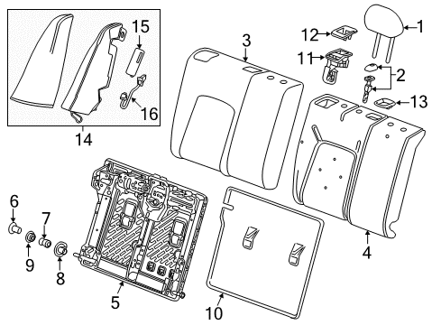 2018 Buick Regal Sportback Rear Seat Components Seat Back Pad Diagram for 39119139