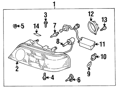 1999 Infiniti Q45 Bulbs Right Headlight Assembly Diagram for 260103H089
