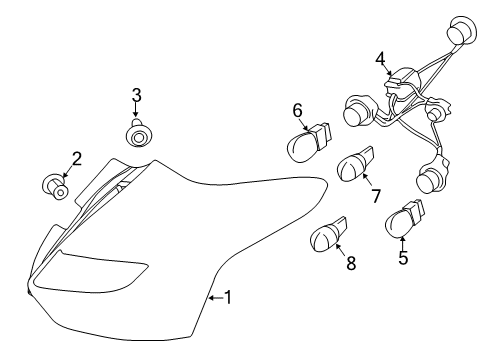2018 Ford Focus Tail Lamps Tail Lamp Assembly Nut Diagram for W707612S300