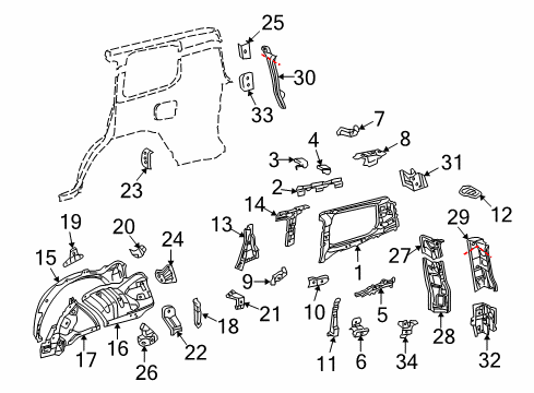 2017 Lexus LX570 Inner Structure - Quarter Panel Front Panel Diagram for 6106160120