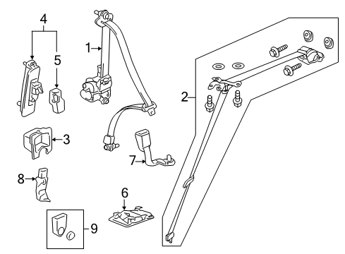 2012 Honda Odyssey Seat Belt Tongue Set, Left Rear Seat Belt (Outer) (Sienna Beige) Diagram for 04828TK8A00ZD