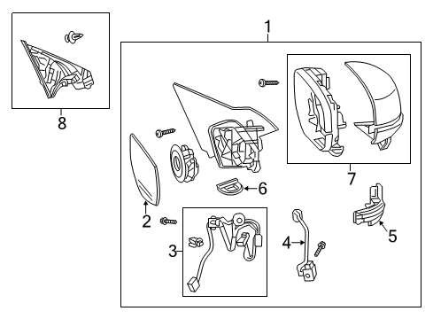 2015 Honda Accord Lane Departure Warning Mirror Assembly, Passenger Side Door (Basque Red Pearl Ii) (R.C.) (Heated) Diagram for 76200T2GA42ZG
