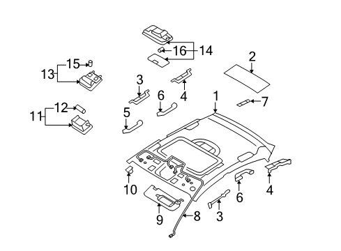 2007 Hyundai Elantra Interior Trim - Roof Overhead Console Lamp Assembly Diagram for 928102H0008M
