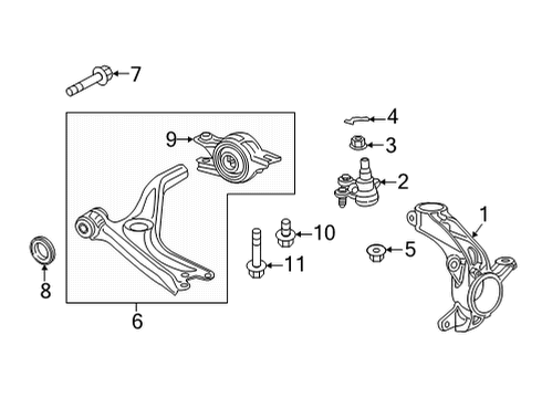 1995 Ford Aspire Front Suspension, Lower Control Arm, Upper Control Arm, Stabilizer Bar, Suspension Components ARM, R. FR. (LOWER) Diagram for 51350T22A10