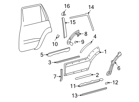 2004 Lexus GX470 Exterior Trim - Rear Door Moulding, Rear Door Outside, Lower LH Diagram for 7574660010E0