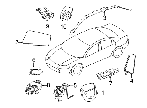 2011 Chrysler 200 Air Bag Components Side Curtain Air Bag Diagram for 55351260AJ