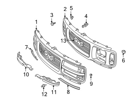 2001 GMC Savana 1500 Grille & Components Grille Clip Diagram for 15002520