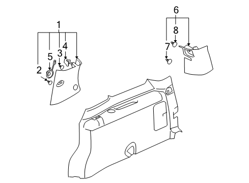 2008 Chevrolet Uplander Interior Trim - Side Panel Panel Asm-Back Body Opening Side Finish *Gray M Diagram for 15243758