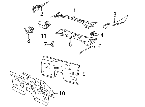 2005 Ford Thunderbird Cowl Insulator Diagram for 2W4Z5401588AB