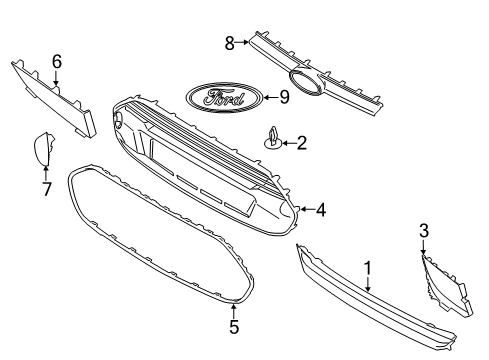 2014 Ford Transit Connect Grille & Components End Plate Diagram for DT1Z9D440C