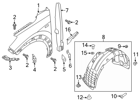 2016 Hyundai Tucson Fender & Components Front Wheel Guard Assembly, Right Diagram for 86812D3010