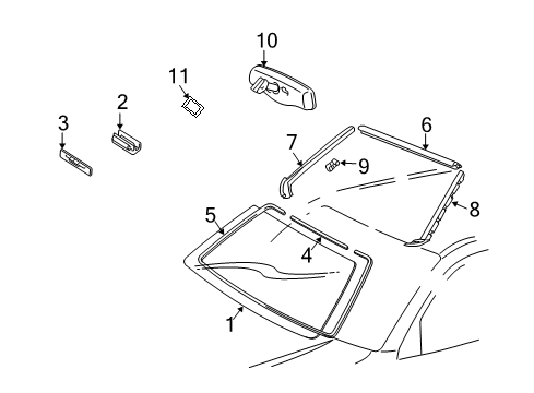 2006 Toyota Highlander Windshield Glass, Reveal Moldings Mirror Assy, Inner Rear View Diagram for 878100W130