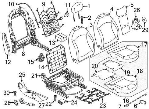 2013 Mini Cooper Passenger Seat Components Guide, Headrest, Lockable Diagram for 52102751383