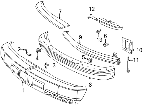 2002 GMC Savana 3500 Front Bumper Impact Bar Diagram for 15770660