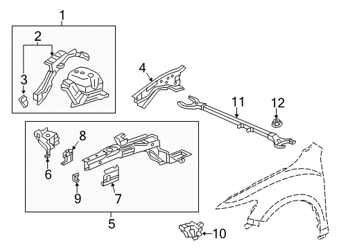 2015 Acura RLX Structural Components & Rails Bracket, Left Front Bumper Extension Diagram for 60738TY2A00ZZ