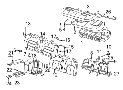 2000 Cadillac DeVille Rear Seat Components Pad Asm, Rear Seat Cushion Diagram for 12492692
