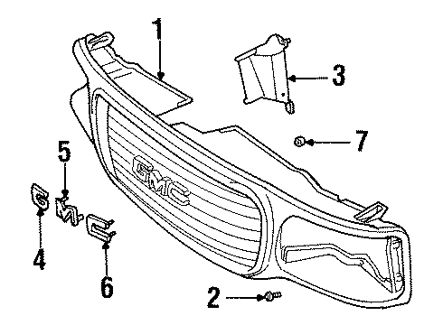 1999 GMC Yukon Grille & Components Nameplate Diagram for 15634643