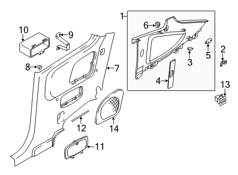 2006 Hyundai Tiburon Interior Trim - Quarter Panels Bracket Assembly-Coat Hook Mounting Diagram for 858372C000