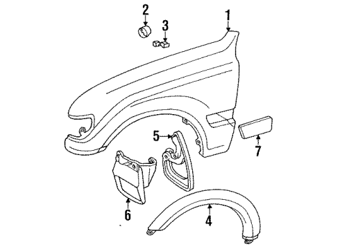 1993 Toyota Land Cruiser Fender & Components Mud Guard Diagram for 7660360011