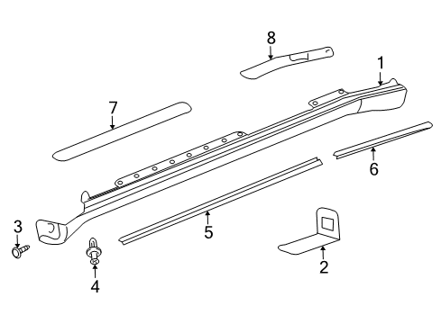 2002 GMC Envoy Exterior Trim - Pillars, Rocker & Floor Rocker Molding Retainer Diagram for 11562300
