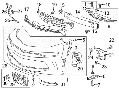 2016 Chevrolet Camaro Front Bumper Bumper Cover Diagram for 84341840