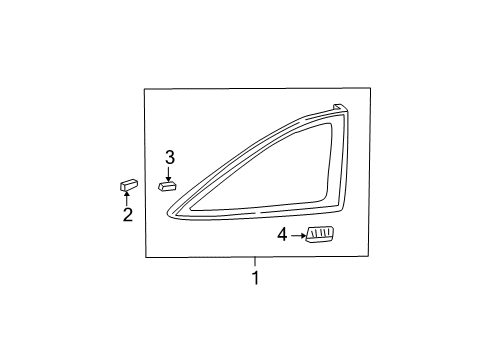 2002 Honda Civic Quarter Panel - Glass & Hardware Clip B, Quarter Glass Diagram for 91502S5SE00