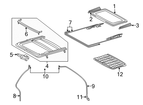 2008 Lexus RX350 Sunroof Sliding Roof Glass Sub-Assembly Diagram for 632010E010