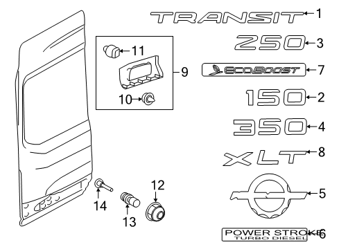 2019 Ford Transit-350 HD Exterior Trim - Back Door Nameplate Diagram for FK4Z9942528D