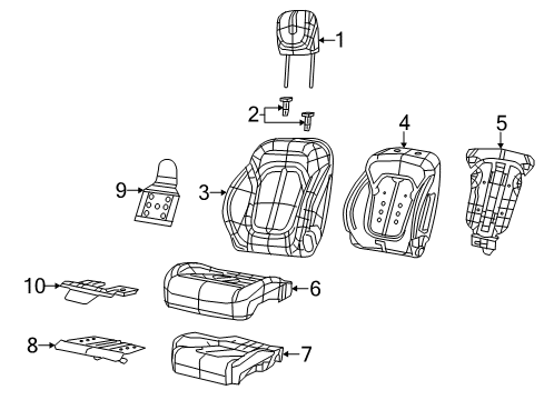 2015 Chrysler 200 Front Seat Components Seat Cushion Back Front Right Foam Diagram for 68084467AF