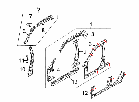 2015 Infiniti QX50 Center Pillar & Rocker, Hinge Pillar, Uniside Pillar-Center, Inner RH Diagram for 765301BA0A