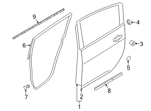 2019 Nissan Leaf Rear Door Seal-Rear Door Parting Diagram for 828383NF0A