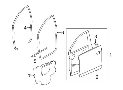 2008 Saturn Vue Front Door Weatherstrip, Front Side Door Upper Diagram for 96832692