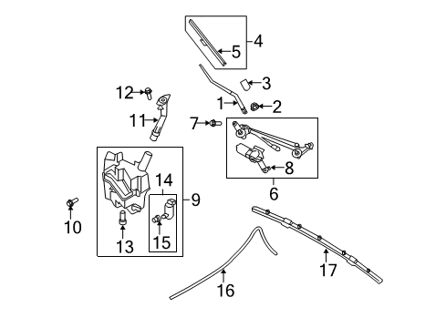 2007 Infiniti G35 Wiper & Washer Components Windshield Wiper Blade Assist Refill Diagram for 28895JK61A