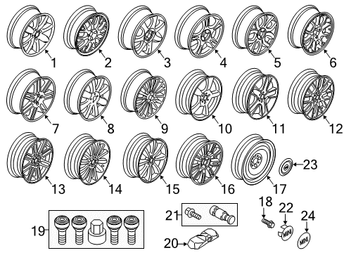 2012 Mini Cooper Wheels, Covers & Trim SET WHEEL LOCKS Diagram for 36132453960