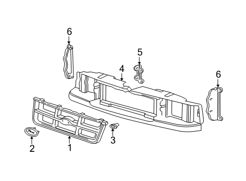 2003 Audi A6 Grille & Components Panel Support Bracket Diagram for F87Z8B455AB